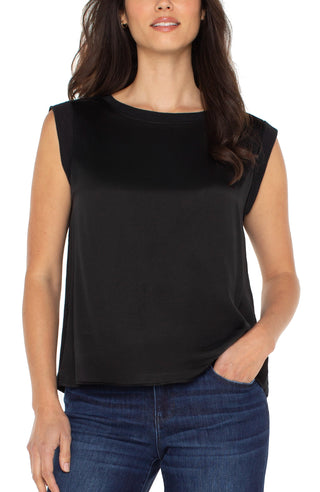 Sleeveless Woven To Knit Top