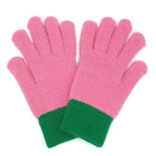 Two Toned Knit Smart Touch Gloves / Pink & Green
