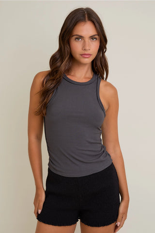 Round Neck Inside Out Ribbed Tank / Charcoal