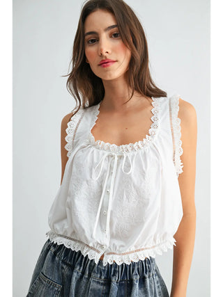Embroidered Broderie Anglaise Cotton Top / Off White
