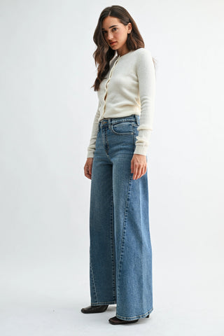 Full Length Twisted Seam Wide Leg /Medium Denim