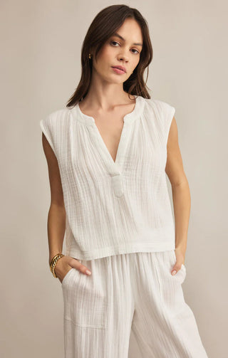 Cliffside V-Neck Airy Top / White