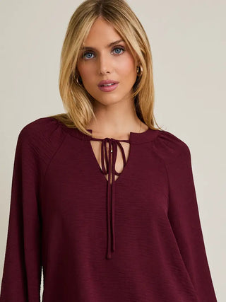Front Tie Long Sleeve Top / Wine