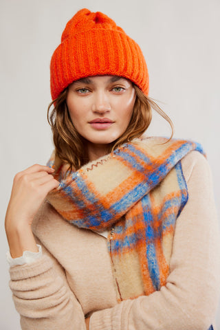 Highland Plaid Skinny Scarf / Ivory Combo