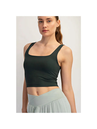 Nylon Butter Square Neck Cropped Tank / Regency Green