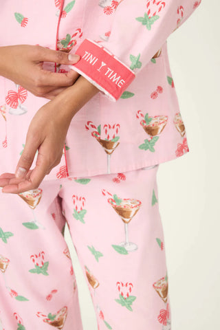 Tini Time Drink Print 3-Piece Flannel PJ Set / Ballet Pink