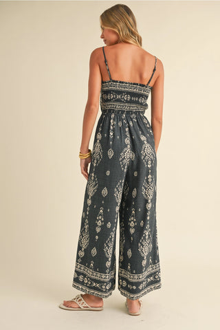 Smocked Printed Jumpsuit