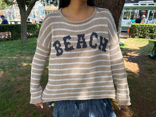 Beach Striped Crew Cotton / Khaki Breaker White Striped