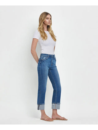 High Rise Cuffed Straight Jeans