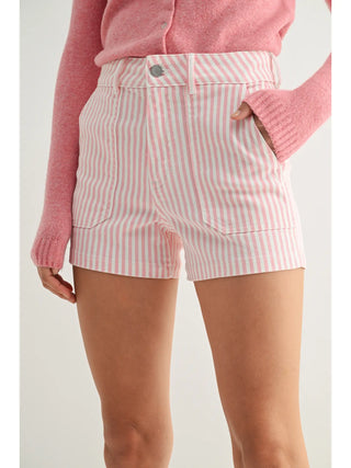 Pink Stripe High Rise Cargo Shorts