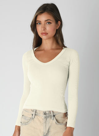 Deep V Neck Long Sleeved Top | Butter Cream