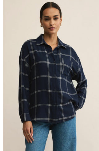 River Plaid Button Up / Blue Sapphire