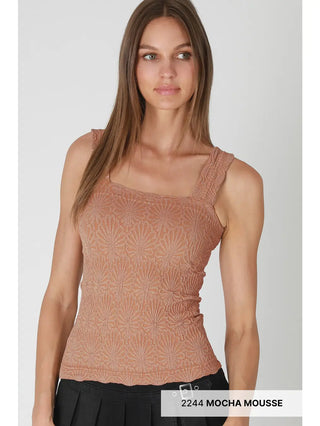 Lace Textured Square Top / Mocha Mousse