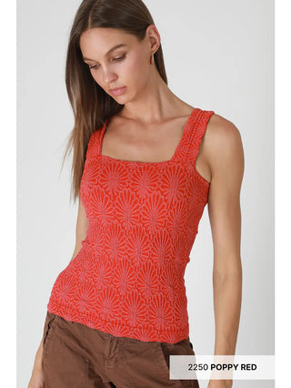 Lace Textured Square Top / Poppy Red