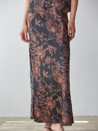 Autumn Floral Silky Maxi Skirt