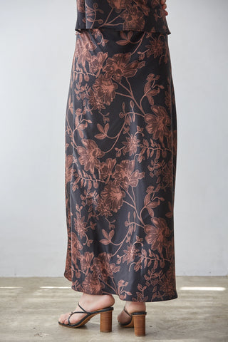 Autumn Floral Silky Maxi Skirt