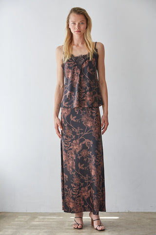 Autumn Floral Silky Maxi Skirt