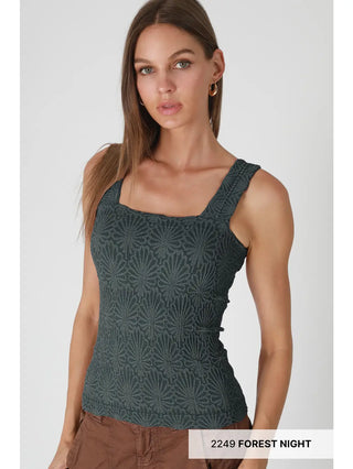 Lace Textured Square Top / Forest Night