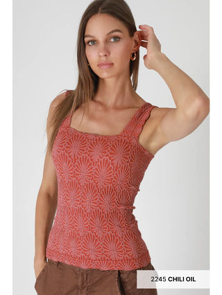 Lace Textured Square Top / Chili Oil