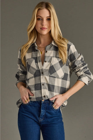 Gray & Cream Plaid Button Up
