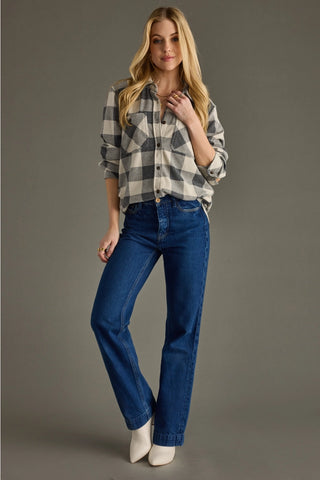 Gray & Cream Plaid Button Up