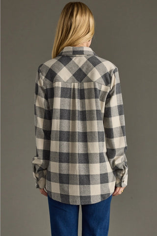 Gray & Cream Plaid Button Up