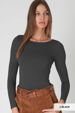 Clean Line Boat Neck Long Sleeve Top / Black