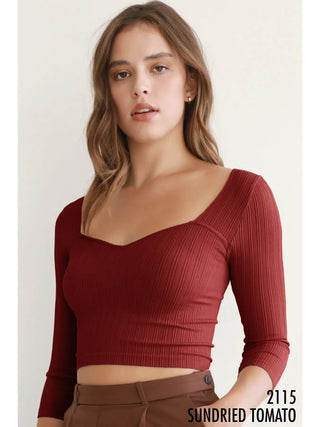 Sweetheart 3/4 Sleeve Crop Top