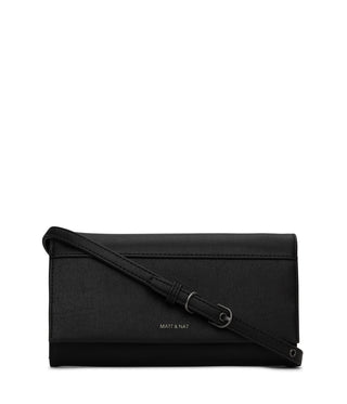 Black Lette Vegan Wallet Crossbody Bag