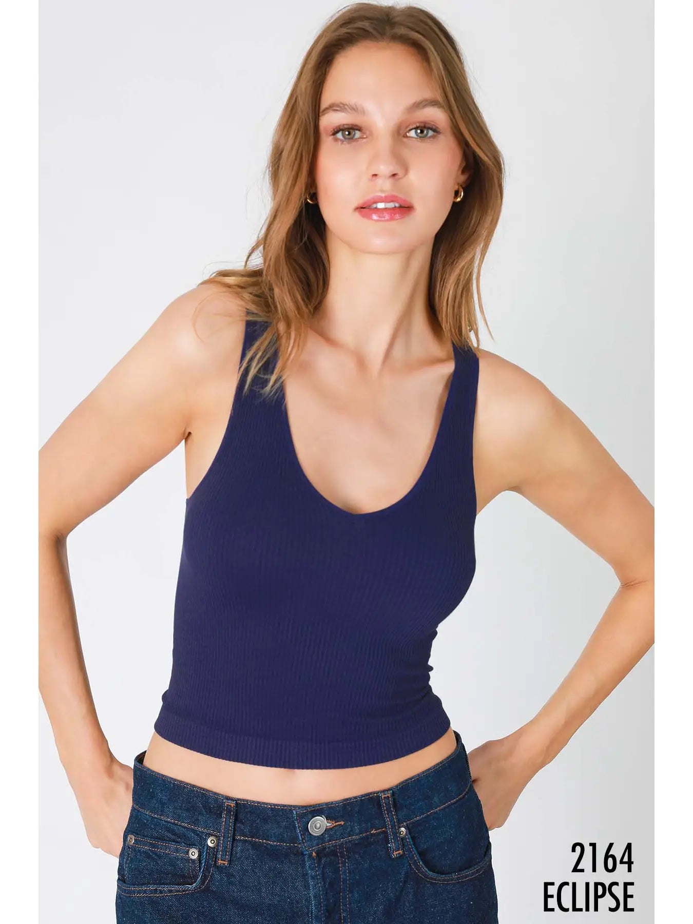 V Neck Ribbed Crop Top Eclipse