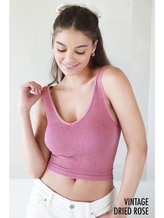 Vintage V Neck Crop Top Dried Rose