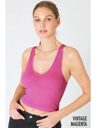 Vintage V Neck Crop Top Magenta