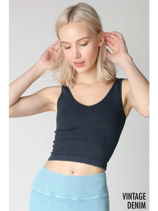 Vintage V Neck Crop Top | Denim