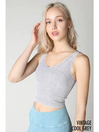 Vintage V Neck Crop Top Cool Grey