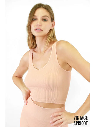 Vintage V Neck Crop Top Apricot