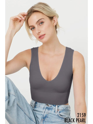 Plunge V-Neck Crop Top Black Pearl