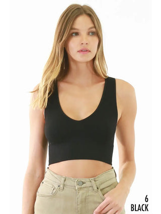 Plunge V-Neck Crop Top / Black