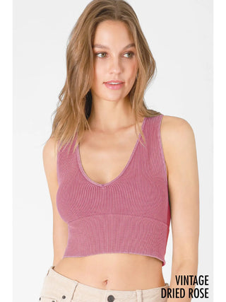 Vintage Plunge V-Neck Crop Top Dried Rose