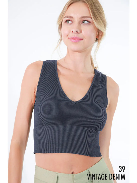 Vintage Plunge V-Neck Crop Top Denim