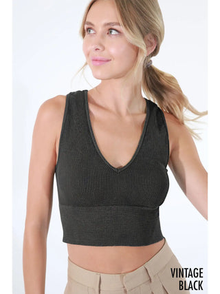 Vintage Plunge V-Neck Crop Top Black