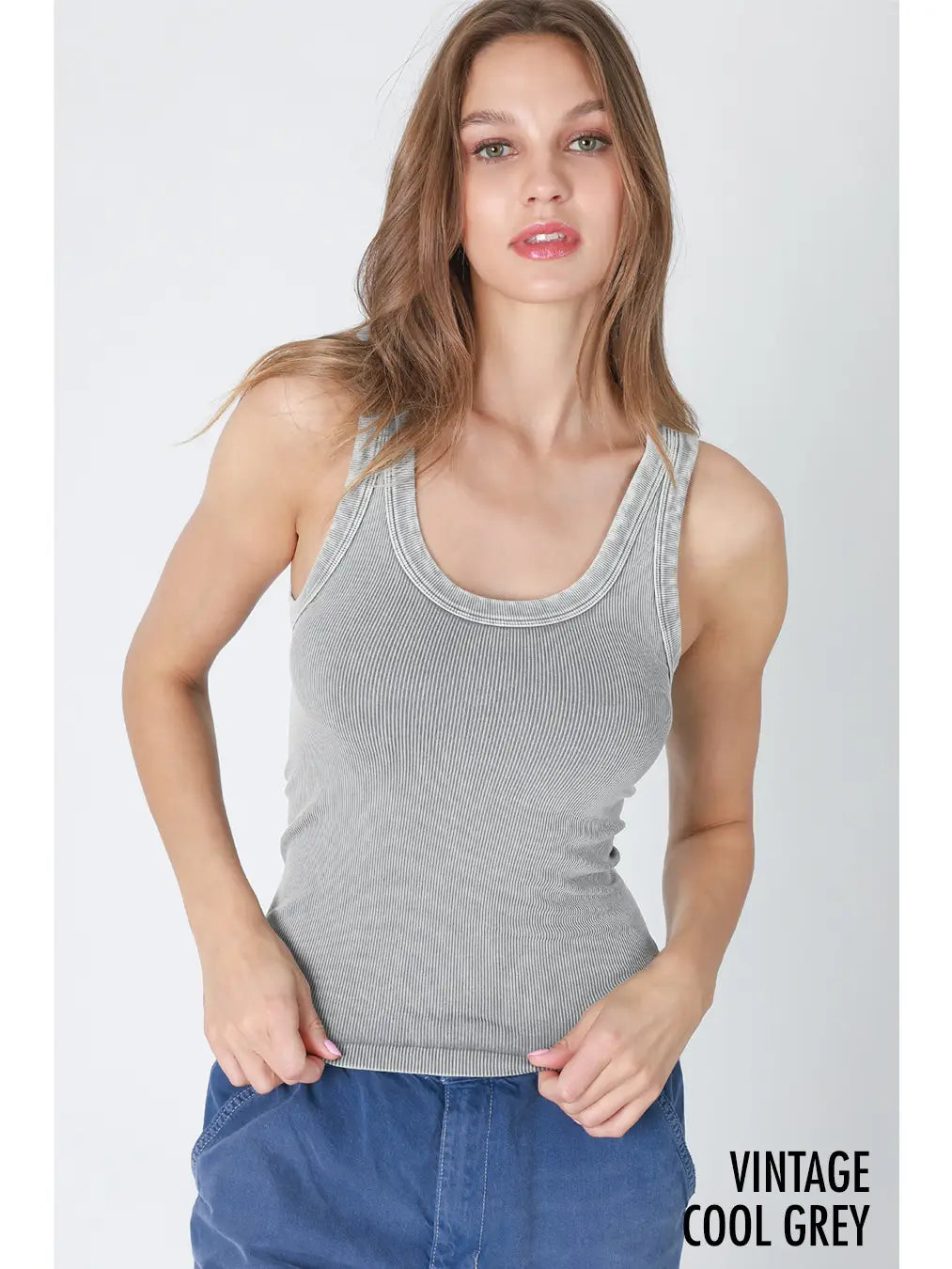 Load image into Gallery viewer, Vintage Reversible Ribbed Tank Cool Grey
