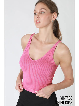 Vintage Wide Ribbed V Neck Dried Rose