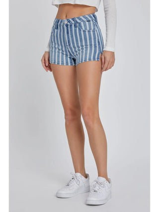 Stripe High Rise Shorts with Clean Hem