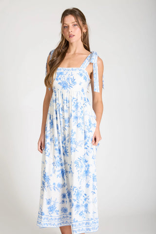 Floral Border Empire Waist Midi Dress