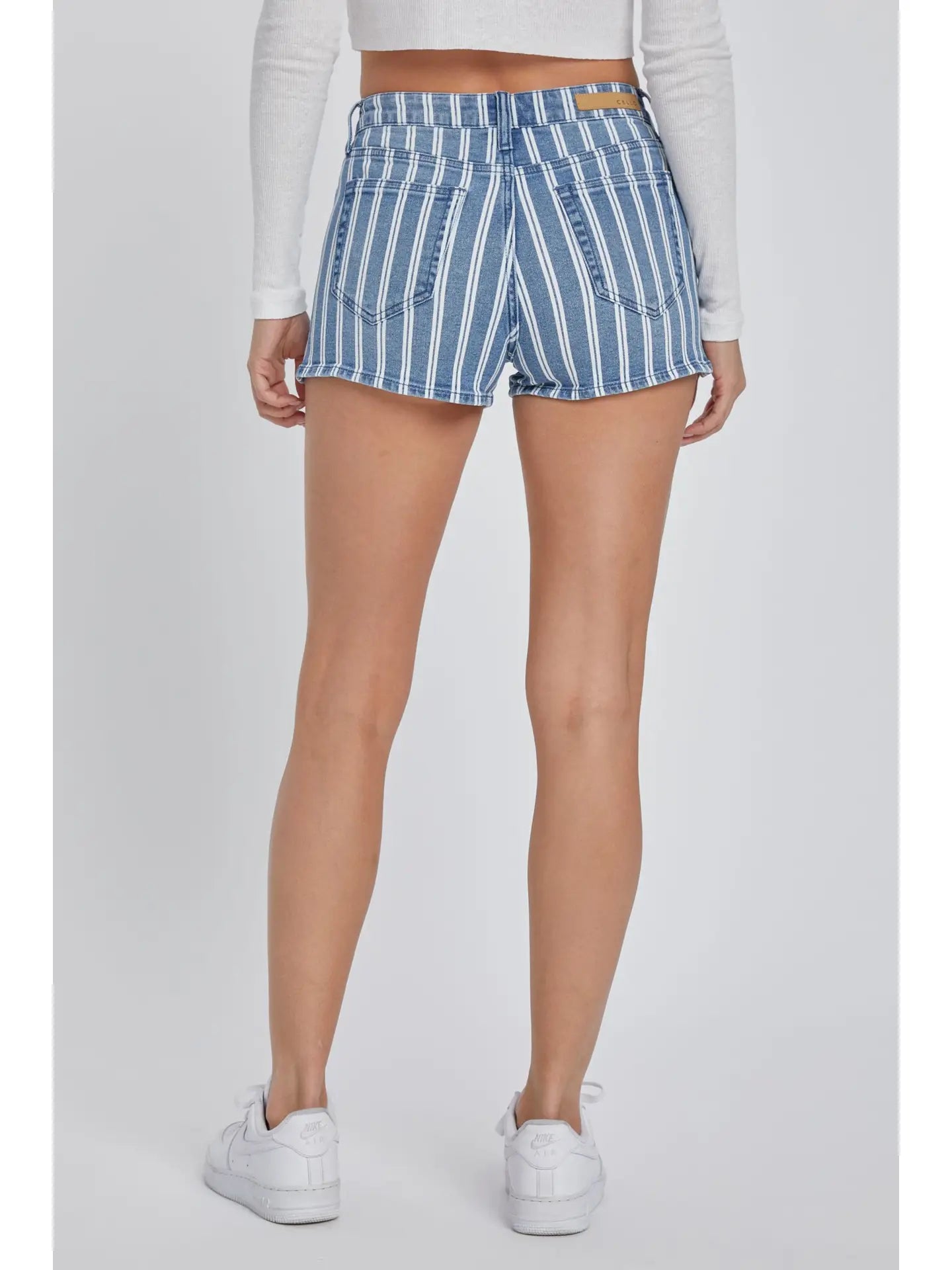 Stripe High Rise Shorts with Clean Hem