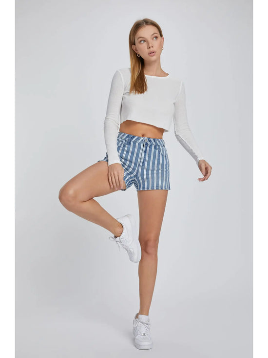 Stripe High Rise Shorts with Clean Hem