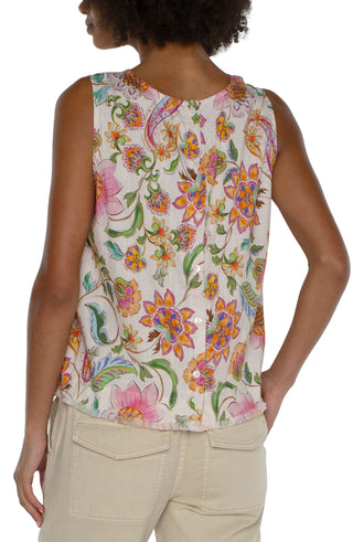 Sleeveless Woven Top w/ Fray Hem