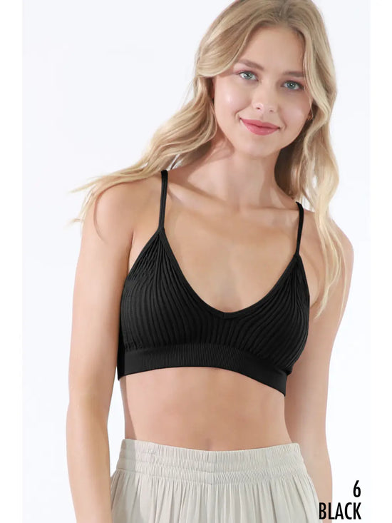 Ribbed V-Neck Bralette / Black