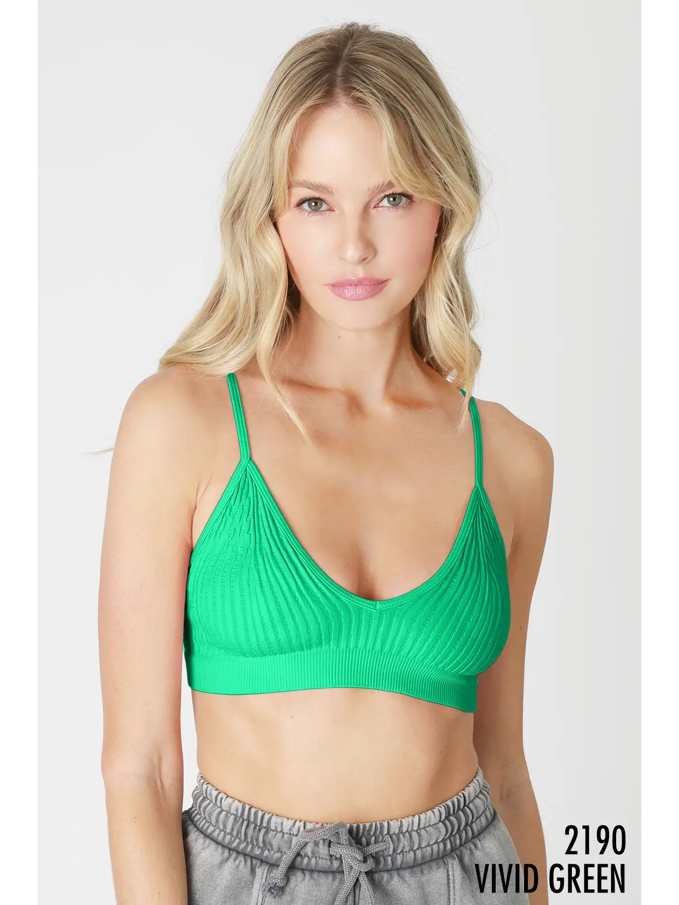 Ribbed V-Neck Bralette / Vivid Green