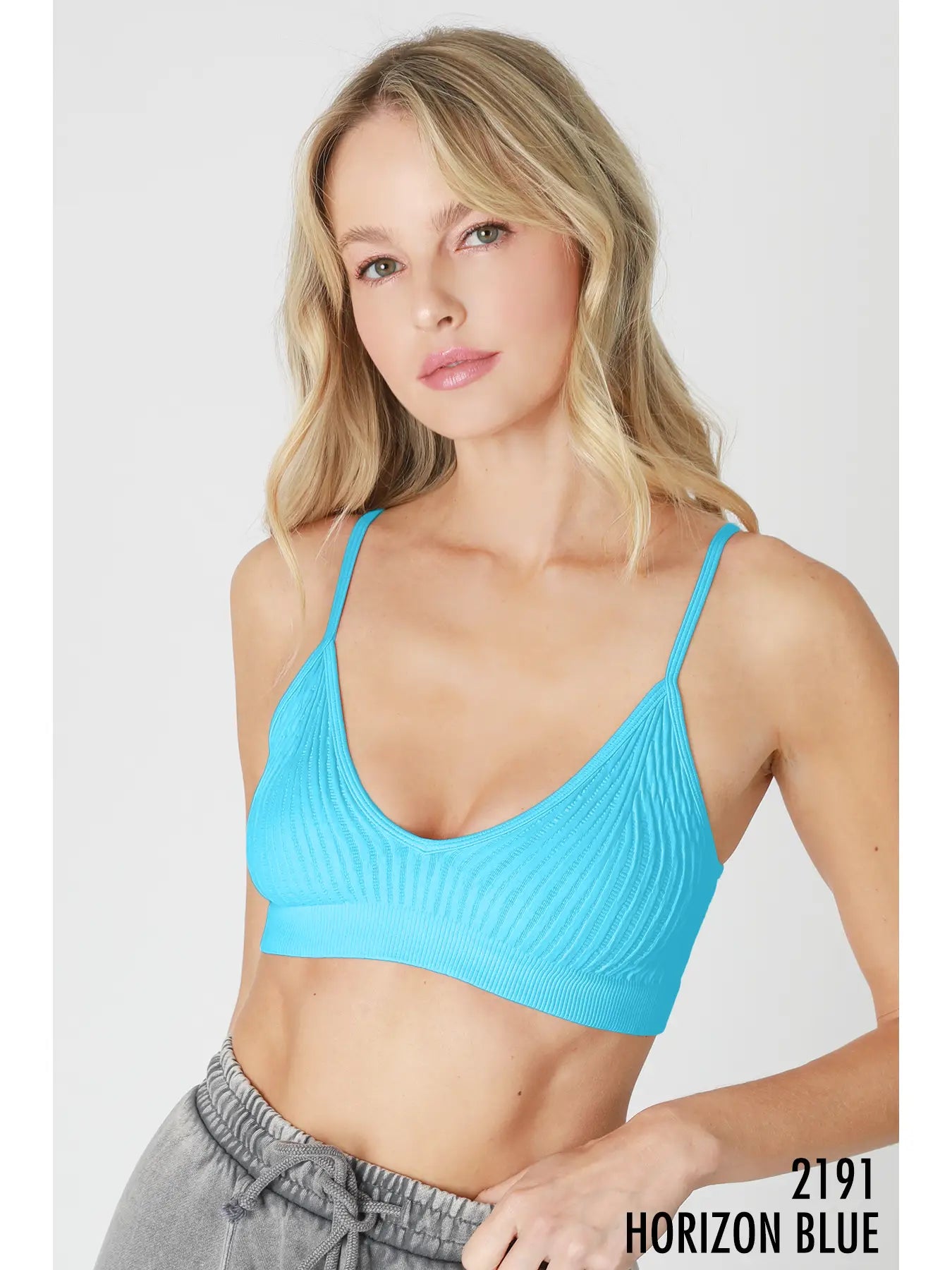 Ribbed V-Neck Bralette / Horizon Blue